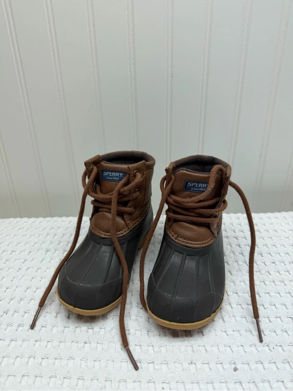 Sperry Kids Brown Leather and Black Rubber Duck Boots